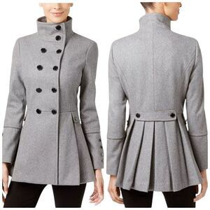 CALVIN KLEIN DOUBLE-BREASTED SKIRTED COAT SIZE US 6 COLOR GRAY MSRP $320